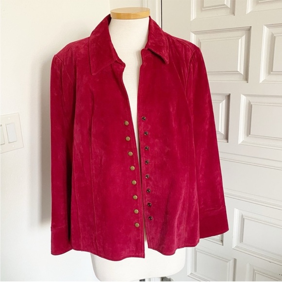 Coldwater Creek Red Suede Leather Jacket Classic Coat Size 2X - Picture 10 of 16